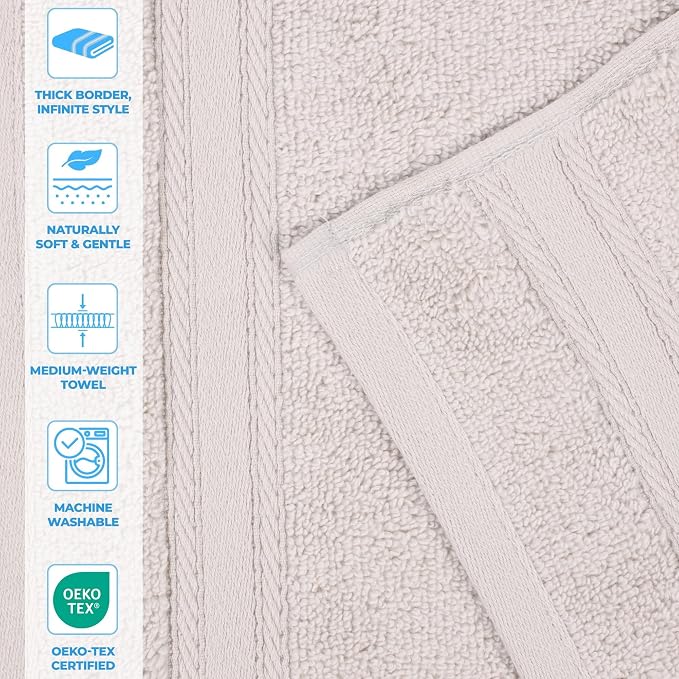 Superior Belmont Zero Twist Cotton Medium Weight Towels, for Guest Bath, Bathroom, Shower, Spa, Plush, Quick Dry, Ultra-Soft Towels, Bath Essentials, Thick Border, 3 Piece Assorted Towel Set, Silver