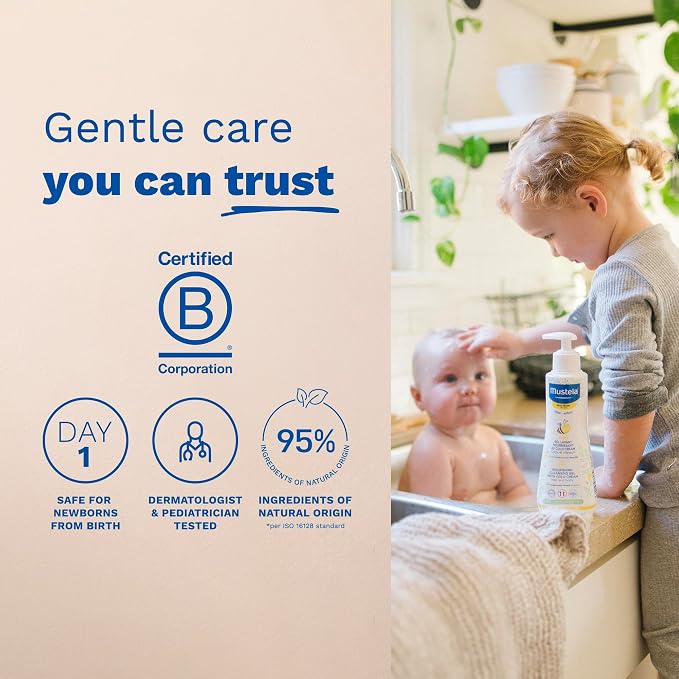 Mustela Baby Nourishing Cleansing Gel – Hair & Body Wash for Dry Skin - with Natural Avocado, Cold Cream & Beeswax - 10.14 fl. oz.