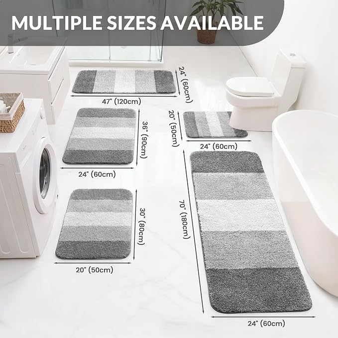 Exclusivo Mezcla Bathroom Rugs Mat 24x36, Extra Soft Non Slip Absorbent Microfiber Bath Rugs, Machine Washable Quick Dry Bath Mats for Bathroom Floor, Shower, Home Decor, Gradient Grey