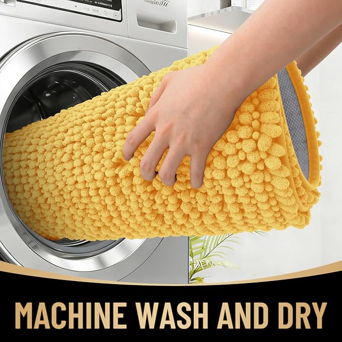 OLANLY Thick Bathroom Rugs 36x24, Extra Soft Absorbent Chenille Bath Rugs, Rubber Backing, Machine Wash Dry, Bath Mats for Bathroom Floor, Tub and Shower, Home Decor Accessories, Yellow