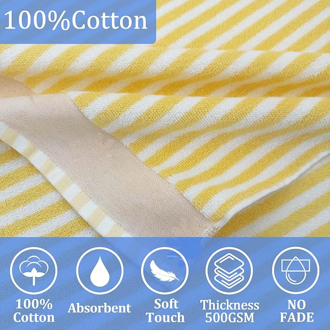 VOOVA & MOVAS Yellow Striped Hooded Beach Towel for Teens & Big Kids (8Years Up), Soft Absorbent 100% Cotton Thick Towel Wrap for Girls, Beach Pool Swim Bath Cover-Up