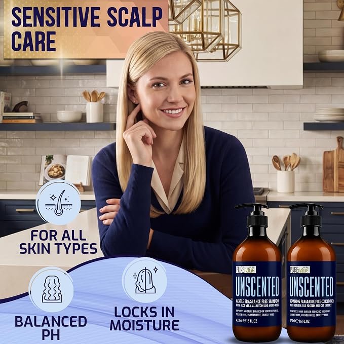 Unscented Shampoo and Conditioner Set - Fragrance Free, Sulfate Free - Moisturizing Hair and Scalp Care - Hydrating Salon Formula for Women and Men - Zero Paraben Content - 16 Fl Oz (Set of 2)