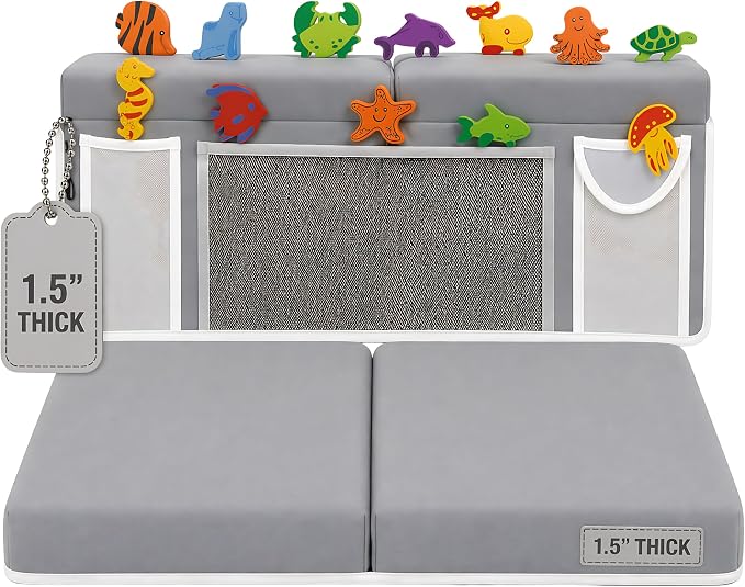 Bath Kneeler –8 Suction Cups & 1.5" Padding.Certified Non Toxic Bath Kneeling Pad for Bath Tub & 5 Bath Toy Organizer. Fast Dry Baby Bath Kneeler and Elbow Rest Pad Set by Supa Ant - Grey