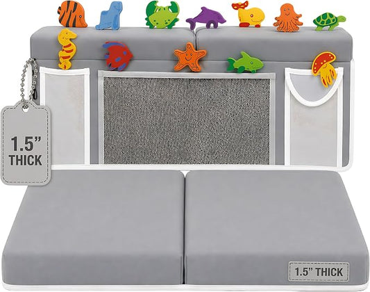 Bath Kneeler –8 Suction Cups & 1.5" Padding.Certified Non Toxic Bath Kneeling Pad for Bath Tub & 5 Bath Toy Organizer. Fast Dry Baby Bath Kneeler and Elbow Rest Pad Set by Supa Ant - Grey