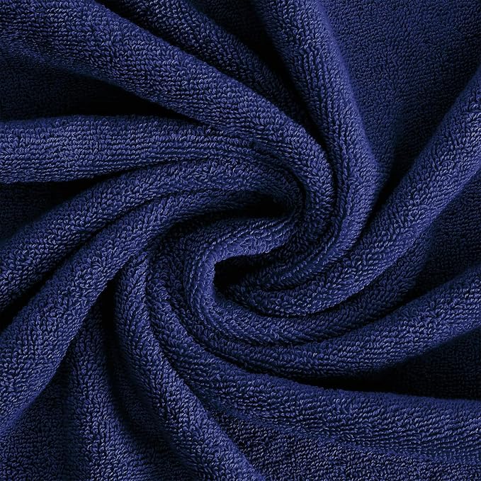 Feather & Stitch 100% Cotton 625 GSM Bath Towel Set of 6, Ultra Soft Highly Absorbent 2 Bath Towels, 2 Hand Towels & 2 Washcloth - Luxury Quick Dry Shower Towels (Navy Blue)
