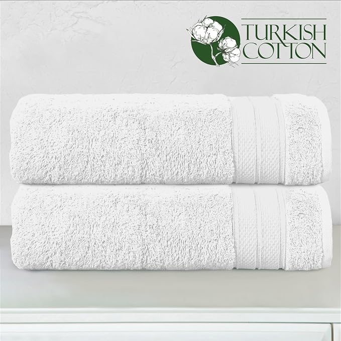 Elegant Comfort Three Line Popcorn Towel Set for Bathroom 27 x 54 inches, Premium Hotel Quality 2-Pack Bath Towels, 100% Turkish Cotton, Soft and Durable, Quick Dry and Highly Absorbent, White
