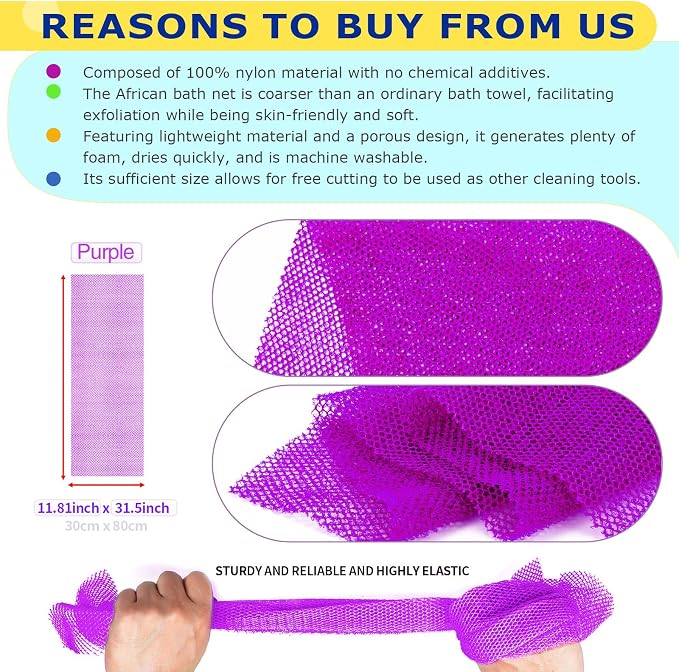 African Net Sponge Set (2 Pieces) - Exfoliating Scrubber for Face/Body, Travel Portable, Long-Lasting, Gentle Exfoliation for Men & Women(Purple,Purple)