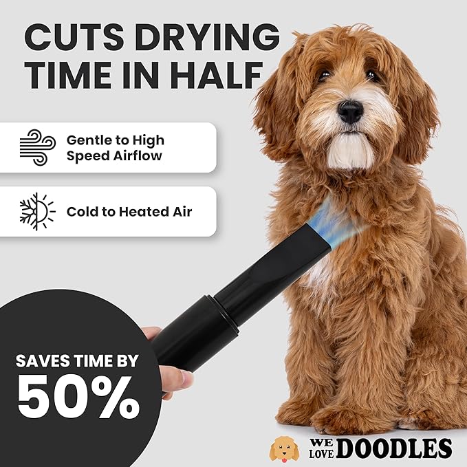 We Love Doodles Dog Dryer with Adjustable Speed & Temperature Control - High Velocity Hair Dryer, Pet Hair Dryers for Dogs, Blow Dry Quickly & Blow Out Undercoat - Grooming (Black)