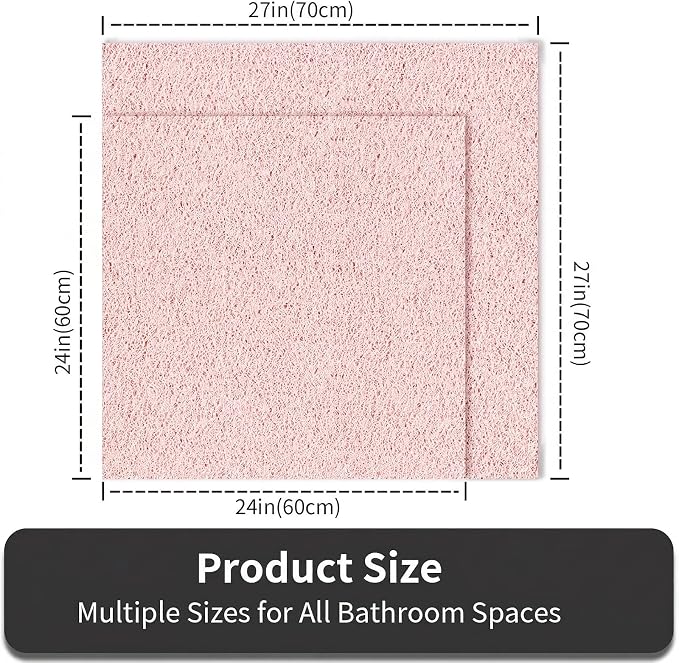 Square Shower Mat Non Slip, 24 x 24 Inch PVC Loofah Bath Mat for Wet Area, Soft Comfortable Bath Mats for Bathroom, Foot Scrubber Anti Slip Shower Mats, Quick Drying