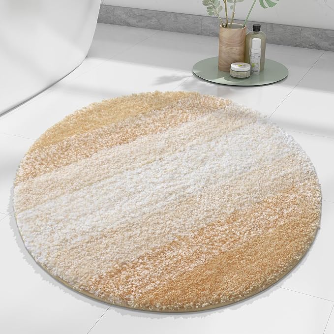 Arotive Microfiber Bathroom Rugs, Shaggy Soft and Absorbent Bath Rug, Thick Plush Machine Washable Dry Bath Mats for Bathroom, Tub and Shower, 24x24, Beige, Round