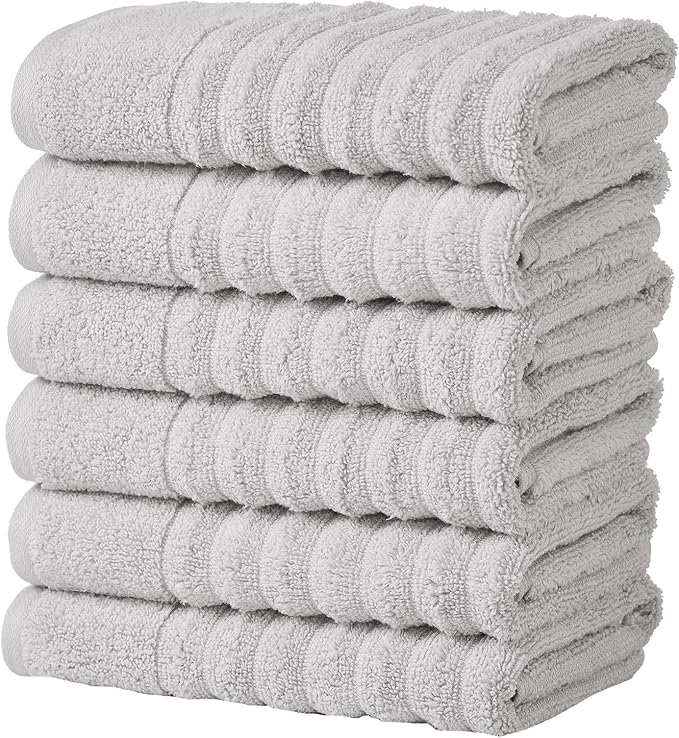 Great Bay Home 6 Pack Hand Towel Set - 100% Cotton Towels - Absorbent & Quick-Dry Towels for Bathroom (Light Grey)
