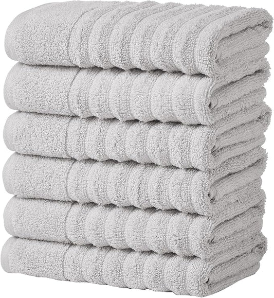 Great Bay Home 6 Pack Hand Towel Set - 100% Cotton Towels - Absorbent & Quick-Dry Towels for Bathroom (Light Grey)