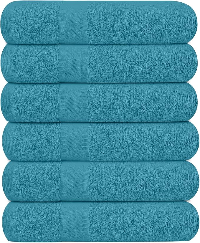KAHAF COLLECTION 6 Pack Bath Towels Set (27 x 54 Inches) 100% Ring Spun Cotton, Lightweight, Quick Dry, Highly Absorbent Towels (Teal, (27x54) Inches)