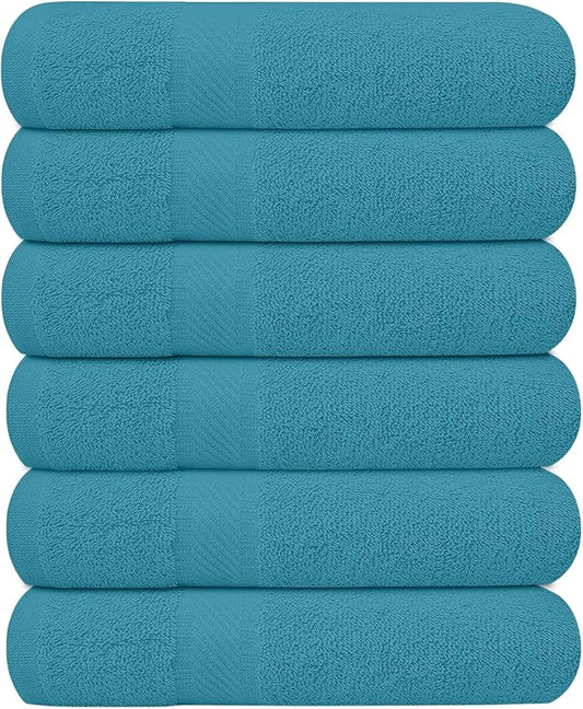 Pack of 6 Bath Towels 27 x 54 Inches, 100% Cotton, Larger & Lighter Weight, Quicker to Dry, Super Soft and Absorbent, Perfect for Bathroom (Teal, Pack of 6 (27''x54''))
