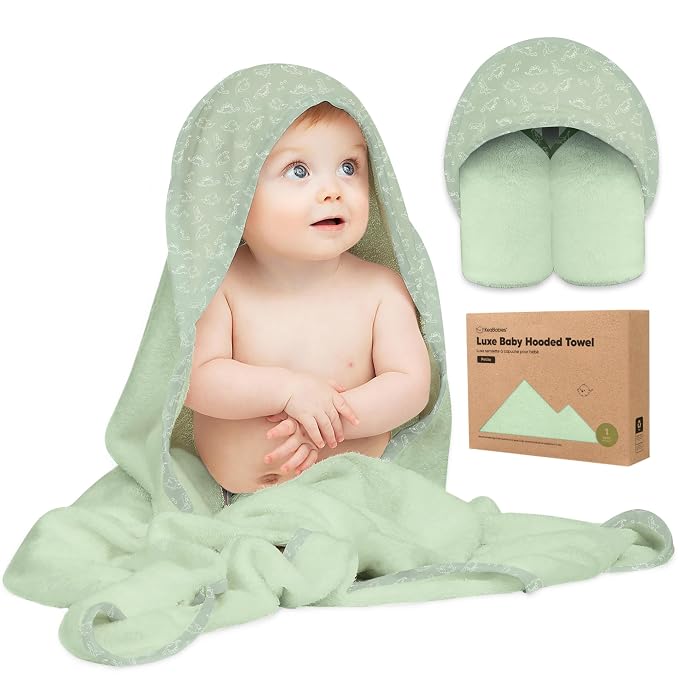 KeaBabies Hooded Baby Towel for Newborn, Baby Bath Towels (Dinos, 30x30) | Viscose Derived from Bamboo, Large Baby Towels with Hood, Boys, Girls, Toddler, Soft Absorbent Baby Bath Essentials