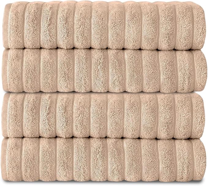 Classic Turkish Towels CTT Premium 4 Pack Bath Towels Set, Made with 100% Turkish Cotton, Spa & Hotel, Quick Drying Towels, Absorbent & Comfy | 27"x54" (Almond Beige)