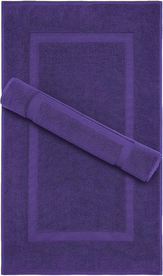 100% Cotton Bath Mats for Bathroom Floor Set of 2 Pack, 20x34 Soft Absorbent Washable Quick Dry Tub Bathmat, Purple