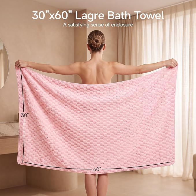 REDKISS Microfiber Bath Towel Large, 31”x 61” 4 Pack, Super Absorbent | Multicolor, Quick Dry, Super Soft, Lint Free, Fluffy Towel for Bathroom, Spa, Gym, Travel, Dorm, Ideal Everyday Use,