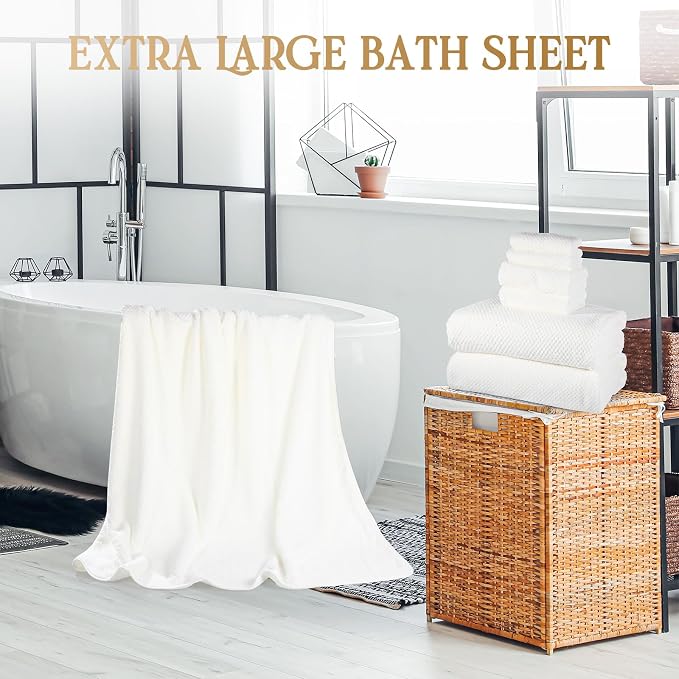 Peryiter 6 Pcs Bath Towel Set Oversized Bath Sheet Super Soft Microfiber Bathroom Sheets for Adults Quick Dry Highly Absorbent Shower Towel Sets for Bathroom Dorm Spa Gym Hotel Yoga(White)