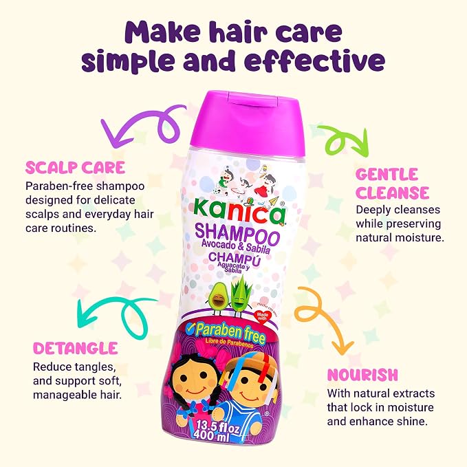 KANICA Kids Shampoo, Avocado & Aloe Vera Gentle Hair Cleanser, Paraben & Alcohol Free, Nourishing Daily Shampoo for Kids Hair Care, 13.5 fl oz (Pack of 2)