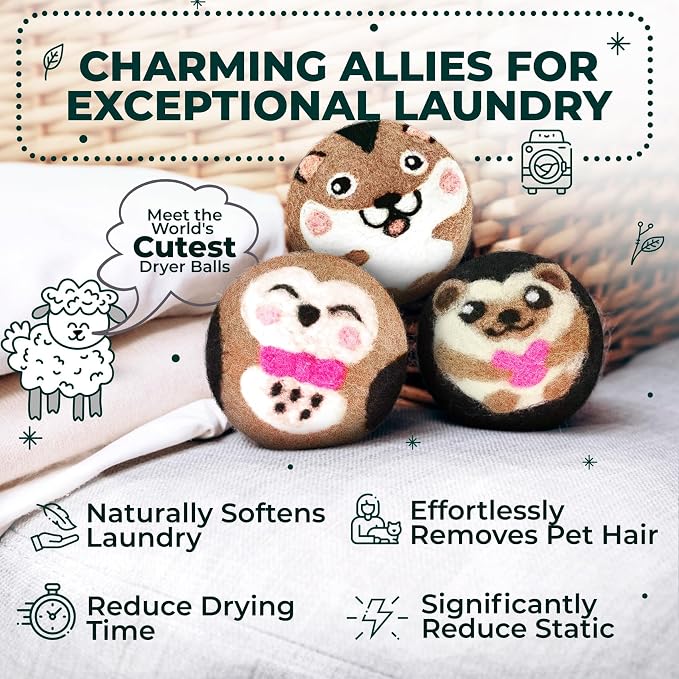 Chemical Free & Baby Safe! Reusable Wool Dryer Balls XL 6-Pack - Reduces Static, Cuts Dry Time, & Softens Naturally
