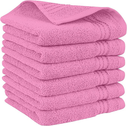 Elegant Comfort Premium Turkish Cotton 6 Pack Washcloths Set - 13 x 13 inch, Luxurious Hotel Spa Quality 100% Turkish Cotton 6PC Washcloth Set - Highly Absorbent - Soft Bathroom Towels, Light Pink
