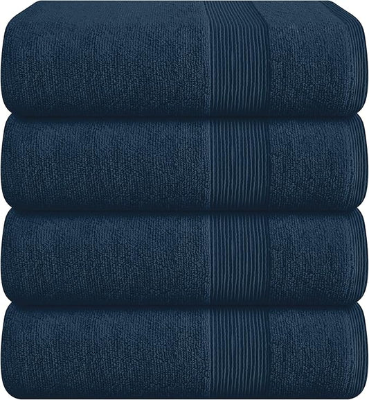 Belizzi Home 4 Pack Bath Towel Set 27x54, 100% Ring Spun Cotton, Ultra Soft Highly Absorbent Machine Washable Hotel Spa Quality Bath Towels for Bathroom, 4 Bath Towels - Mineral Blue