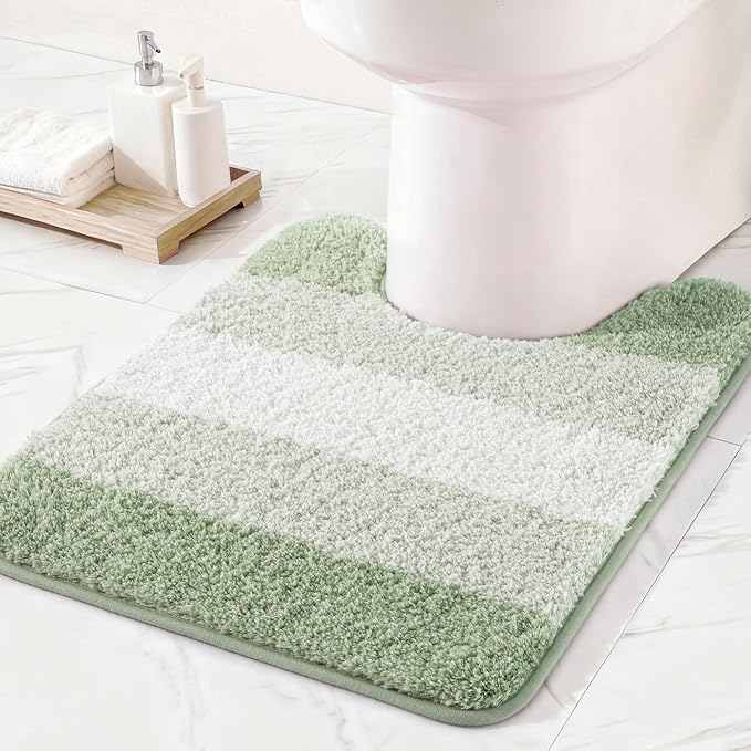 Exclusivo Mezcla Toilet Rugs U-Shaped 20x24, Extra Soft Non Slip Absorbent Microfiber Bath Rugs, Machine Washable Quick Dry Bath Mats for Toilet, Gradient Green