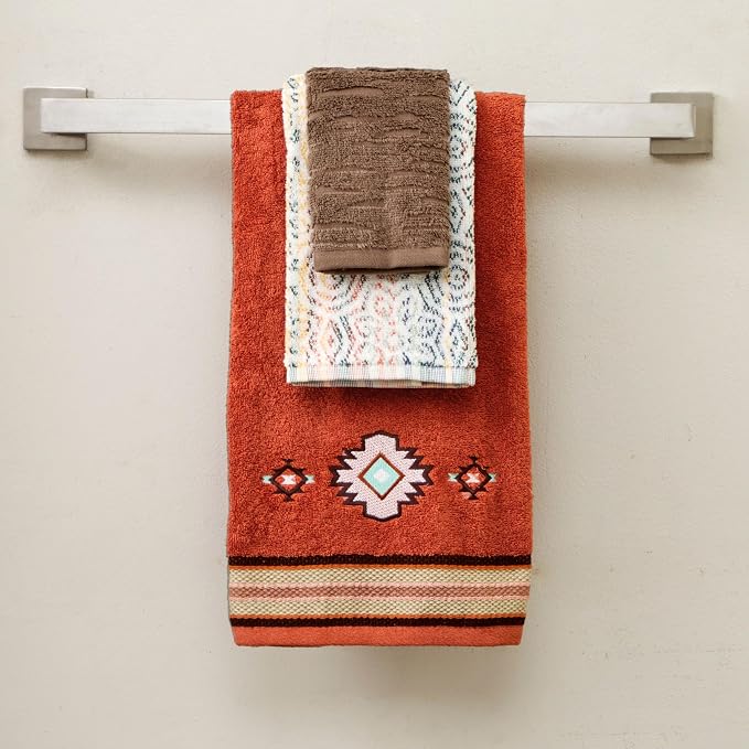 SKL Home Southwest Sunset/Rhapsody 100% Cotton Premium 6-Piece Towel Set for Airbnb, Vacation Homes, Southwestern Décor - 550 GSM, Soft & Absorbent - 2 Bath Towels, 2 Hand Towels, 2 Washcloths, Rust