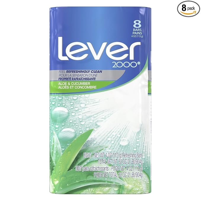 Lever 2000 Refreshing Body Soap and Facial Cleanser Aloe & Cucumber Effectively Washes Away Bacteria 4 oz 8 Bars