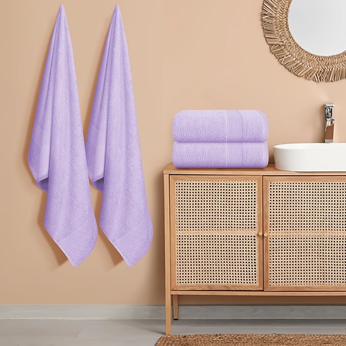 Belizzi Home 4 Pack Bath Towel Set 27x54, 100% Ring Spun Cotton, Ultra Soft Highly Absorbent Machine Washable Hotel Spa Quality Bath Towels for Bathroom, 4 Bath Towels - Purple