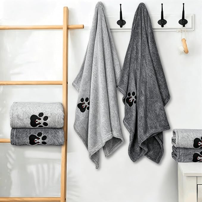 Dogvingpk Medium Dog Towel 2 Pack, Super Absorbent Soft Quick Drying Microfiber Pet Bath Towels for Medium & Small Dogs (M-36" * 28", Grey and Black)