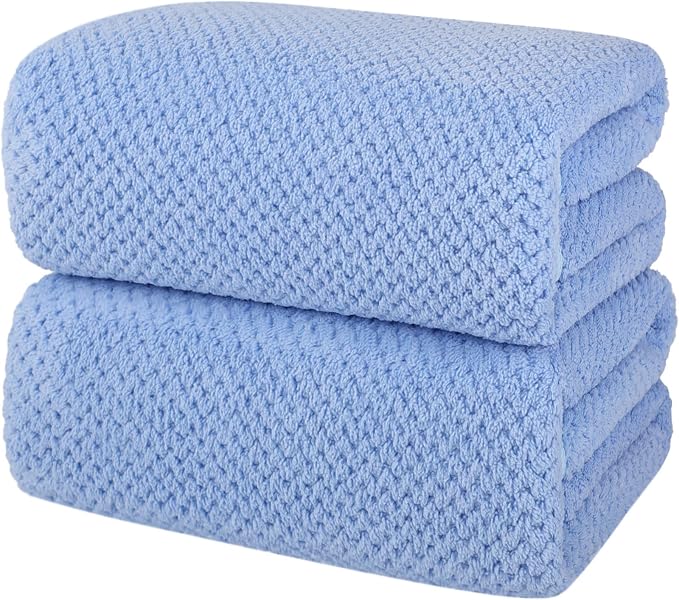 2 Pack Bath Towel Set, Waffle Bath Towel Set, Microfiber Super Soft Highly Absorbent, Sturdy Quick Drying Towels for Bathroom, Gym, Sports, Yoga (2 Piece 27" x 55", 2Blue)
