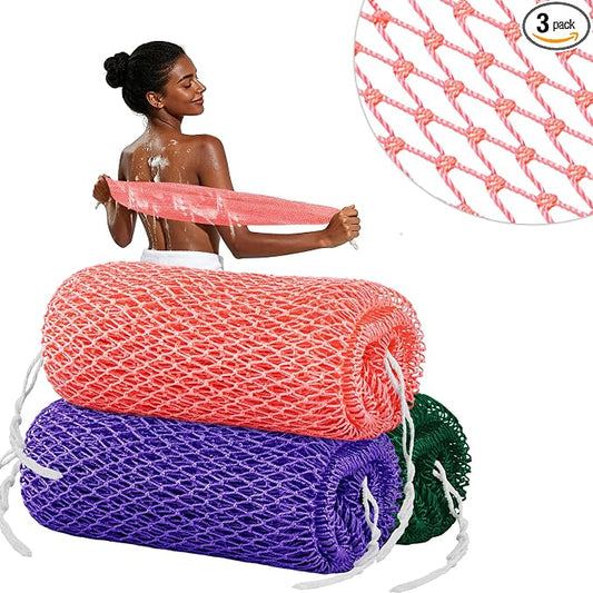 Cleangor 3Pcs African Net Sponge Authentic with Knots - Exfoliating Body | Scrubber for All Skin Types, African Bath Sponge, Wash Cloth, Gentle Exfoliation Shower Rag for Women Daily Use