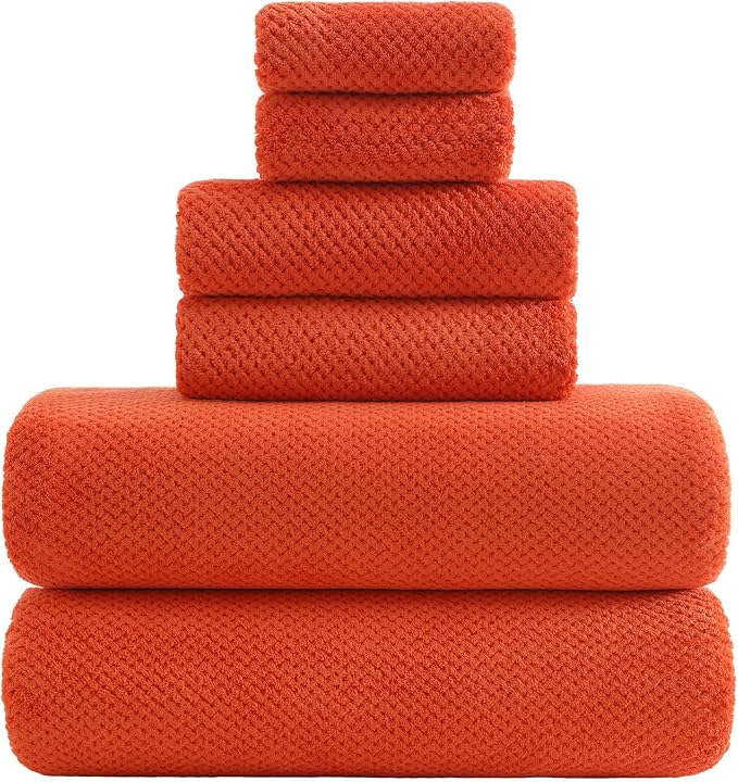 YTYC 29x59 Inch Bath Towels Set of 6 Large, Super Soft Lint Free Lightweight Microfiber Shower Towels for Bathroom 80% Polyester (Burnt Orange, 6 Piece)