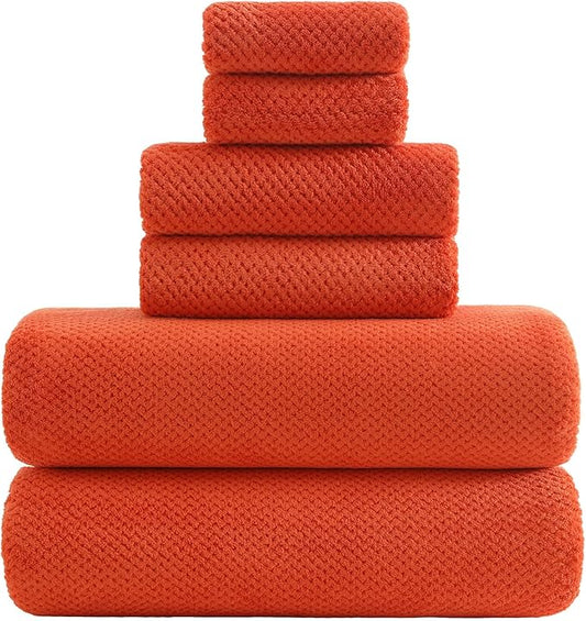 YTYC 29x59 Inch Bath Towels Set of 6 Large, Super Soft Lint Free Lightweight Microfiber Shower Towels for Bathroom 80% Polyester (Burnt Orange, 6 Piece)