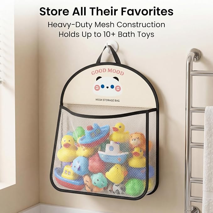 Good Mood Toddler Bath Toy Organizer, Large Capacity Baby Bathtub Toy Storage with Adhesive Hooks, Toy Organizers and Storage for Bath Toys, Bath Toy Holder Kids Bathroom Decor