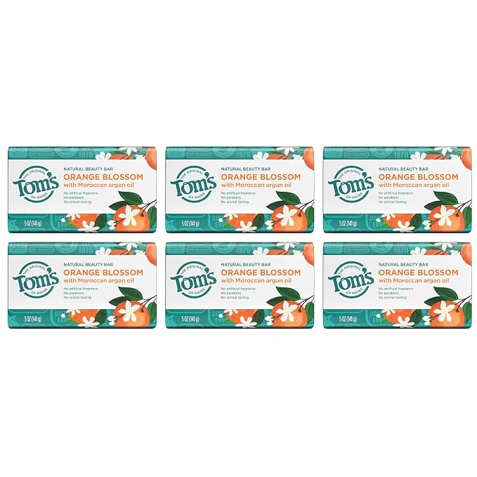 Tom’s of Maine Natural Beauty Bar Soap For Women and Men, Orange Blossom, 5 oz Bar (Pack of 6)