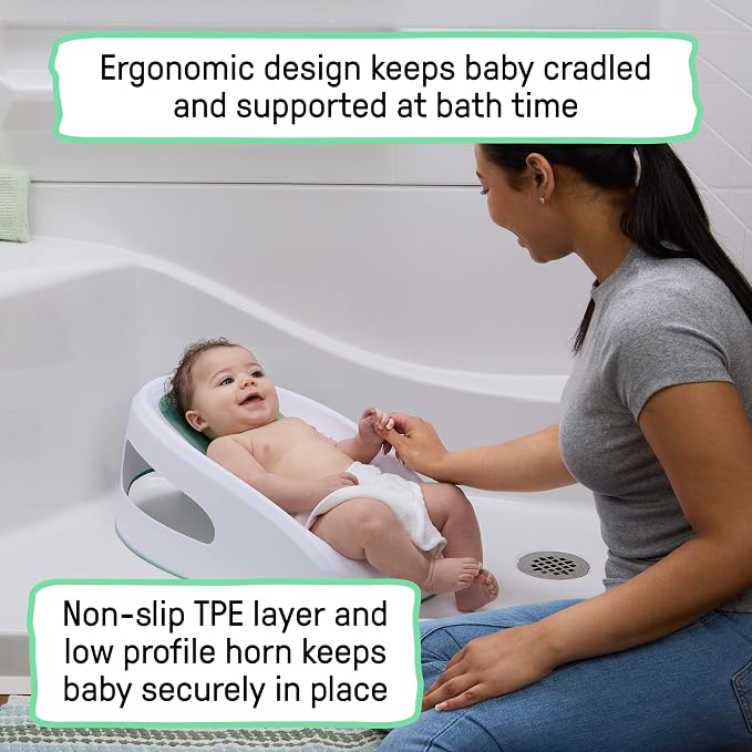 Ingenuity Easy Rinse Baby Bather, Non-Slip Newborn Bath Support for Babies 0-6 Months, Green