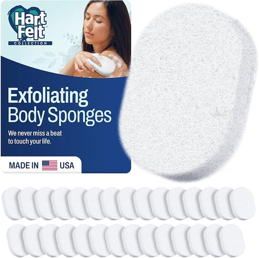 HartFelt Bath Sponges for Shower | Oval Body Wash Scrubber for Exfoliating Skin | Clean and Refresh Body, Back & Arms | Chemical-Free Body Sponge | Made in USA - Pack of 30