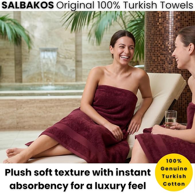 SALBAKOS 2-Piece 100% Turkish Cotton Extra Large Bath Towel 35x70 inch | Premium Hotel Quality Bath Sheet Towels | Thick, Soft, Absorbent, Oversized Bath & Beach Towels (Wine, 2 Bath Sheets)