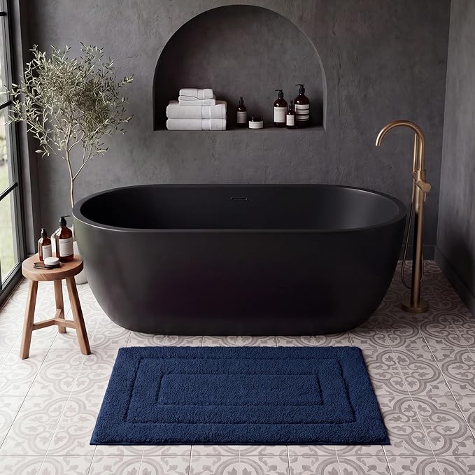 GRANNY SAYS Bathroom Rugs and Mats, 16" x 24" Non-Slip Bath Mat for Bathroom, Super Soft Absorbent Microfiber Bath Rug, Machine Washable and Dry, Small Navy Rug for Shower, Tub and Bath Floor