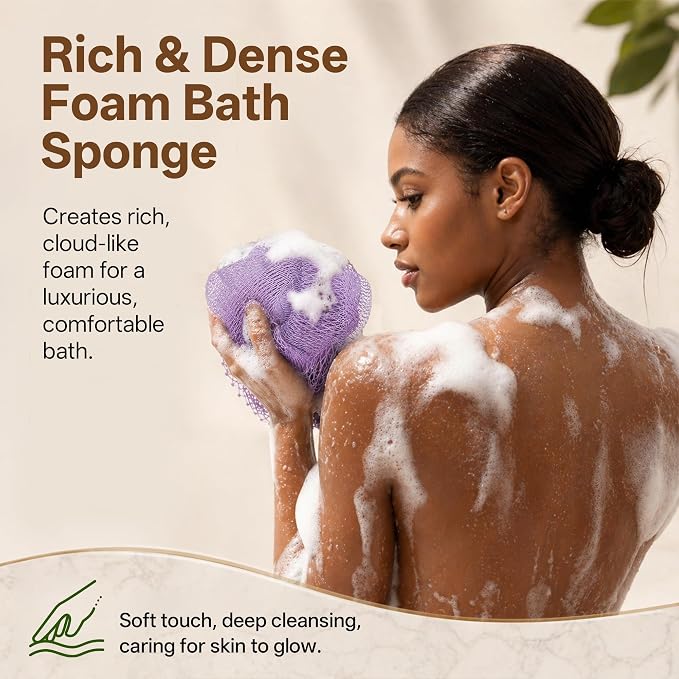 African Net Sponge for Shower, 2PCS Exfoliating Shower Sponge with Waterproof Travel Bag, Quick-Drying African Wash Cloth for Deep Cleansing & Smooth Skin (Deep Purple & Lavender Purple)