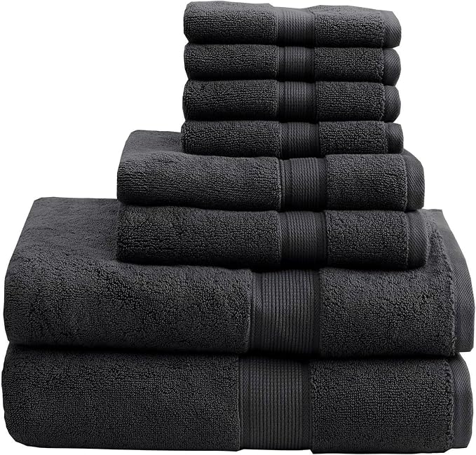 Madison Park 800GSM Bathroom Towel Set of 8 100% Cotton Bath Towel Set for Bathroom Luxurious Highly Absorbent 2 Bath Towels 2 Hand Towels 4 Washcloths Quick Dry Spa Quality Black