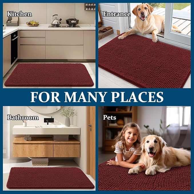OLANLY Dog Door Mat for Muddy Paws 70x46, Absorbs Moisture and Dirt, Absorbent Non-Slip Washable Doormat, Quick Dry Chenille Mud Mat, Entry Indoor Entryway Carpet for Inside Floor, Caramel Russet