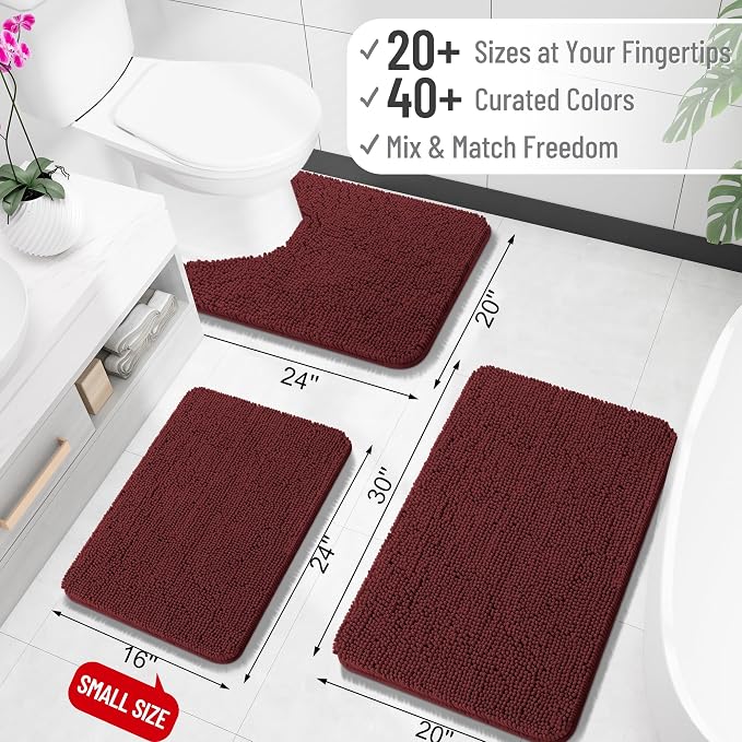 OLANLY Small Bathroom Rugs 24x16, Soft Absorbent Chenille Bath Rugs, Rubber Backing Quick Dry, Machine Washable Bath Mats for Bathroom Floor, Tub and Shower, Home Decor Accessories, Andorra Red-Brown
