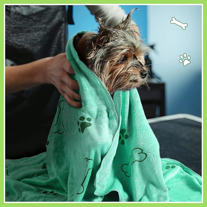 Chumia 8 Pcs Microfiber Dog Towels for Drying Dogs Cats 40 x 24 Inch Pet Towels Bulk for Large Puppy Absorbent Fast Drying Paw Bath Bathing Supplies for Pets(Dog Paw and Bone, Colorful)