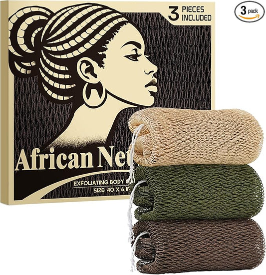 African Net Sponge Authentic - African Exfoliating Net Sponge 3 Pieces - Body Scrubber Exfoliator Wash Cloth - Back Scrubber for Shower - Bath Sponges Shower Loofah Essentials for Women