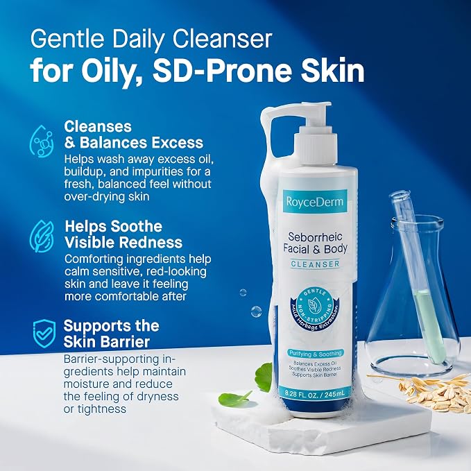Roycederm Seborrheic & Psoriasis-Prone Skin Care Bundle, Calming Serum + Fragrance-Free Foaming Face & Body Wash, 2-Step Cleanse & Calm Routine for Dry, Flaky, Oily, Redness-Prone & Sensitive Skin