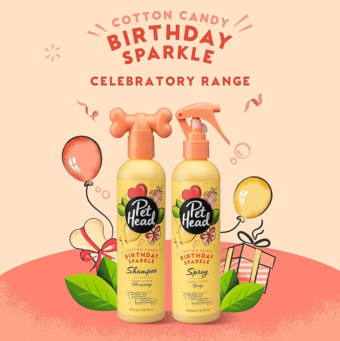 Pet Head Birthday Sparkle Dog Deodorizer Spray | Cotton Candy Scent| Ideal for Dogs with Sensitive Skin | Dog Birthday Present | Vegan | Gentle Formula for Puppies | Made in USA | 10.1 fl. oz.